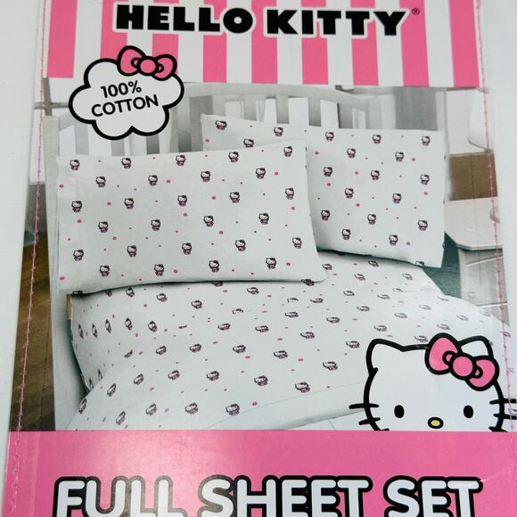 Hello Kitty 2024 100% Cotton 4 Piece Full Sheet Set NWT OEKO TEX Sanrio Pink - Picture 11 of 14